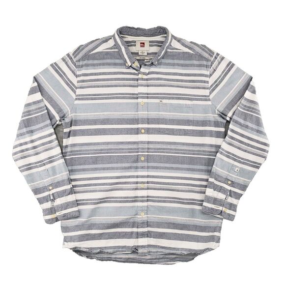 Quiksilver Blue Striped Long Sleeve Shirt Mens Medium Modern Fit y2k Skater - Picture 1 of 5